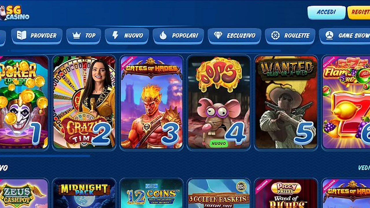 Screenshot del sito SG Casino